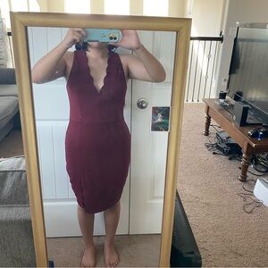 Y2K vintage Burgundy Scalloped Dress